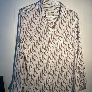 Chico's Safari-Inspired White and Brown Shirt Size Large Chico’s 2